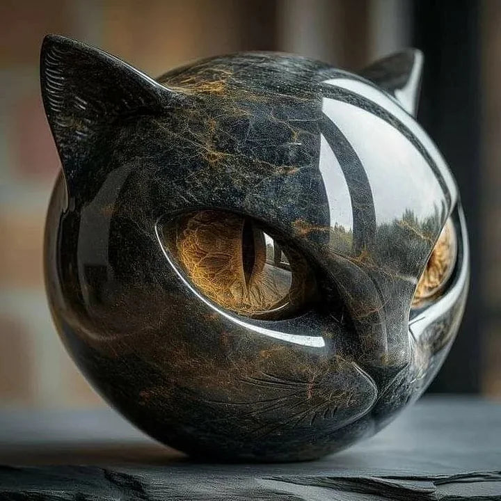 Elmont | Black Cat Head Sculpture