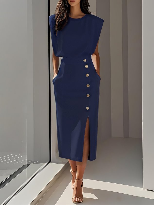 M&H | Midi Dress with Button Slit