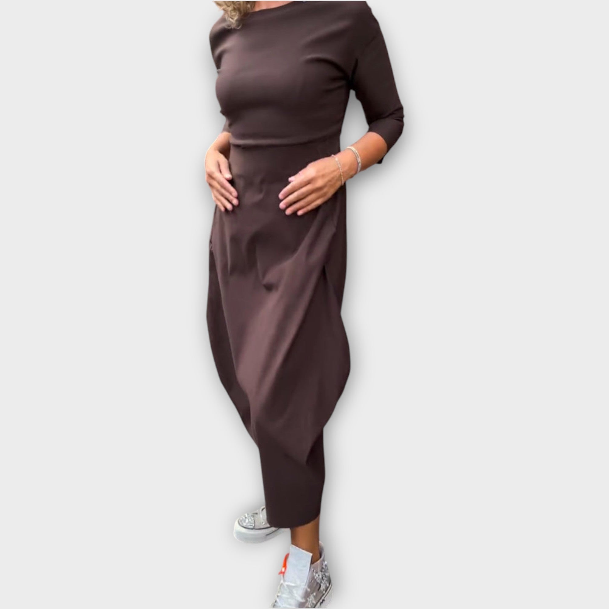 Marisol | Long-Sleeve Maxi Dress, Draped Silhouette