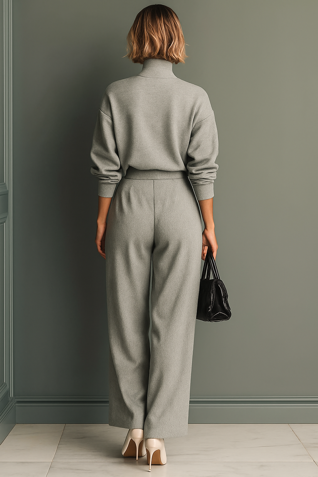 Elmont | Grey Knit Sweatshirt & Wide-Leg Pants Set