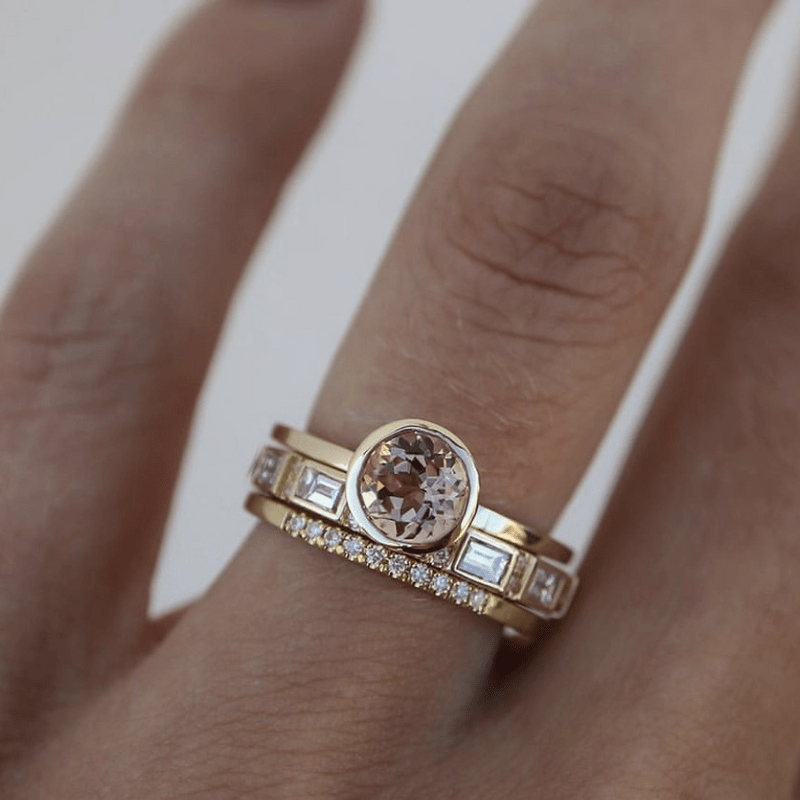 Elmont | Crystal-Inlaid Gold Ring Set