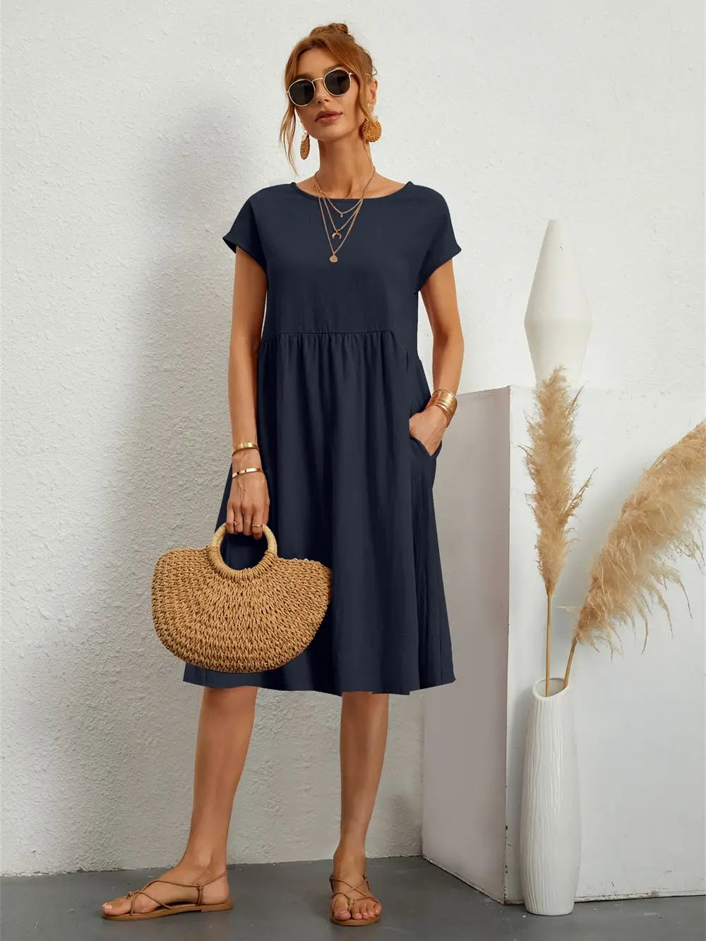 Sarah | Casual Midi Dress with Side Pockets