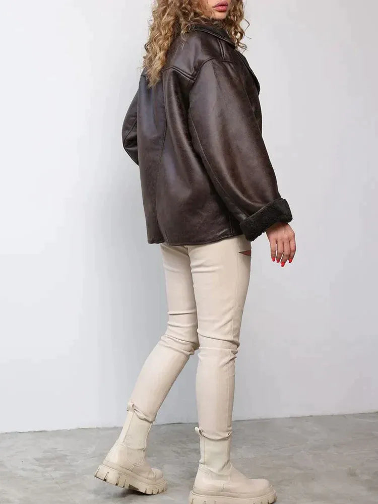 Elmont | Women's Faux Leather Jacket with Faux Shearling Lining