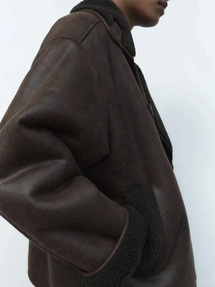 Elmont | Women's Faux Leather Jacket with Faux Shearling Lining