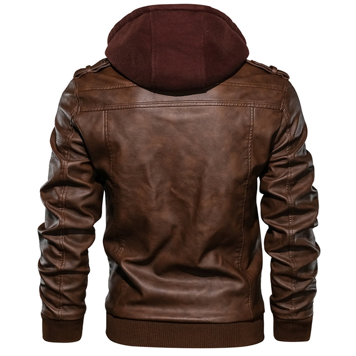 Elmont | PU Leather Jacket with Removable Hood