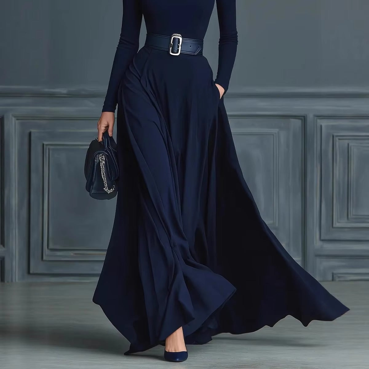 Elmont | Belted Turtleneck Maxi Dress