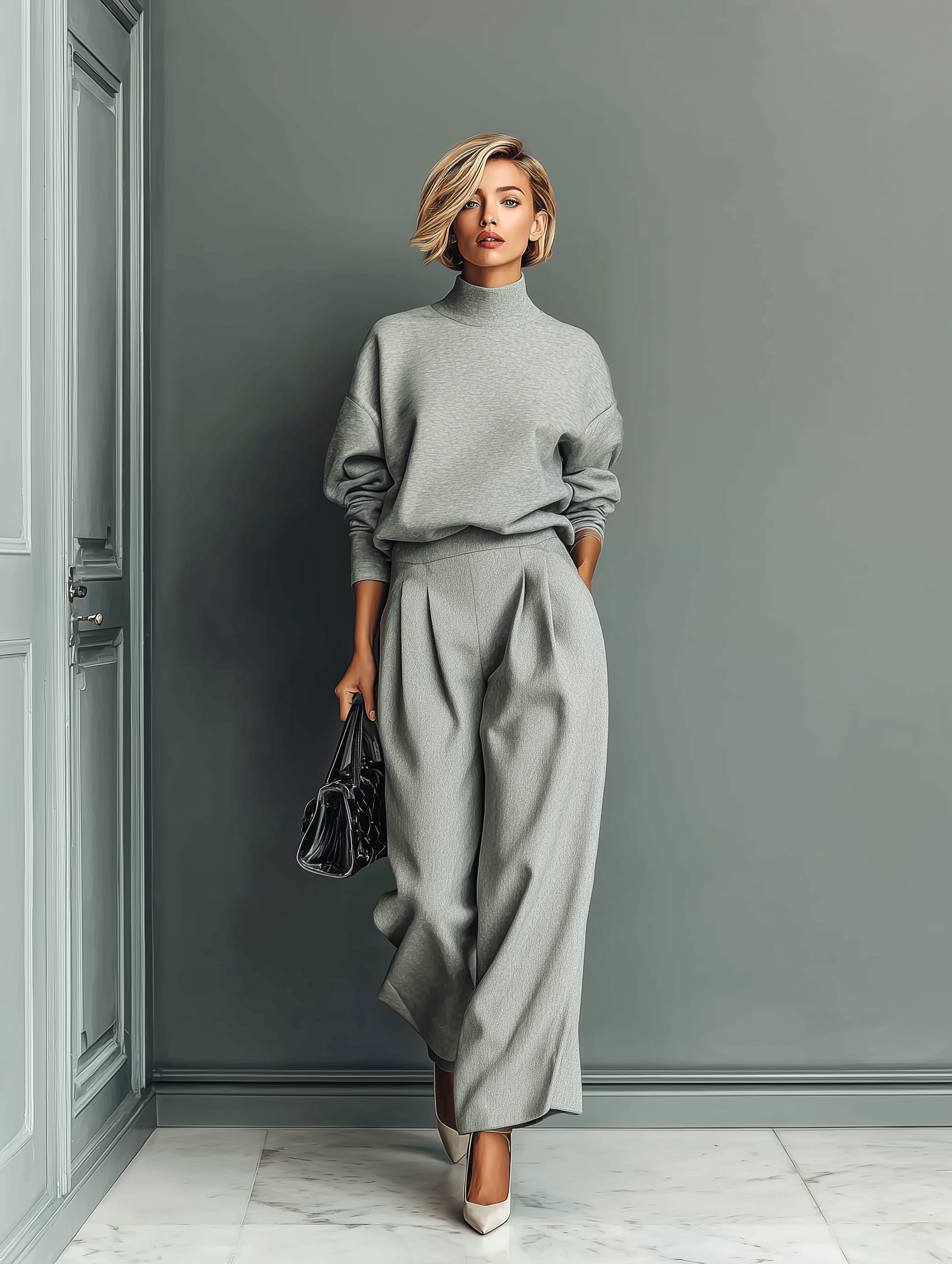 Elmont | Grey Knit Sweatshirt & Wide-Leg Pants Set