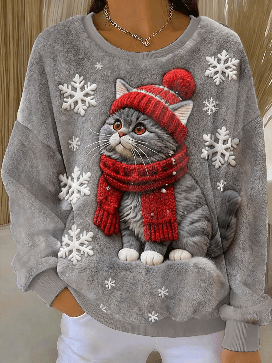Elmont | Women's Cat Print Christmas Fleece Hoodie
