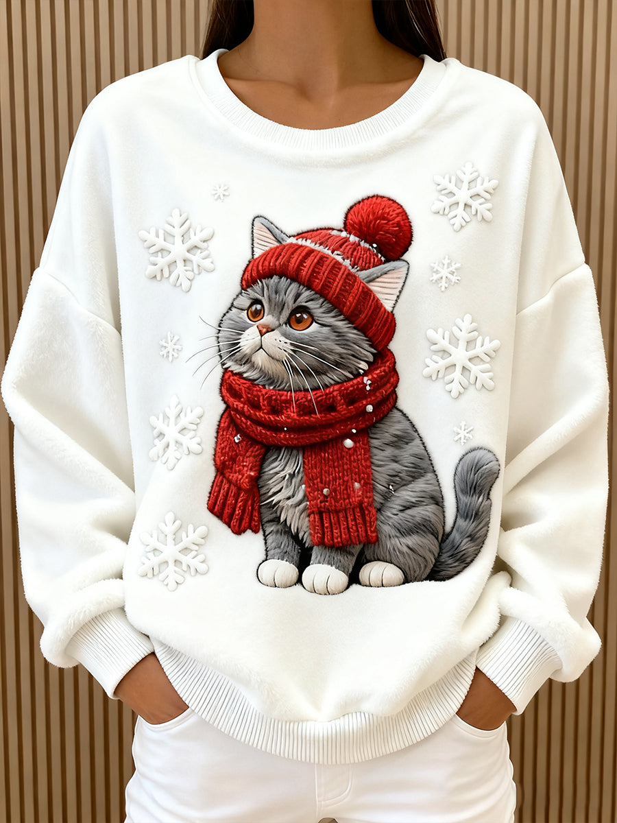 Elmont | Women's Cat Print Christmas Fleece Hoodie
