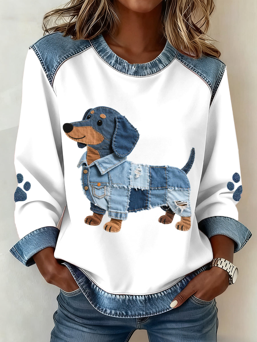 Elmont | Women's Patchwork Dachshund Print Sweatshirt