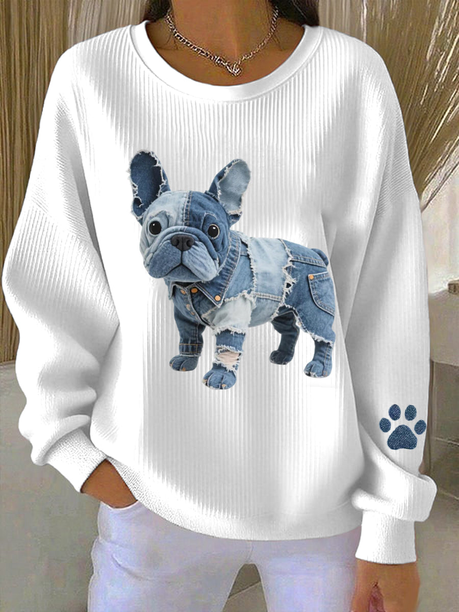 Elmont | French Bulldog Denim Patchwork Sweatshirt