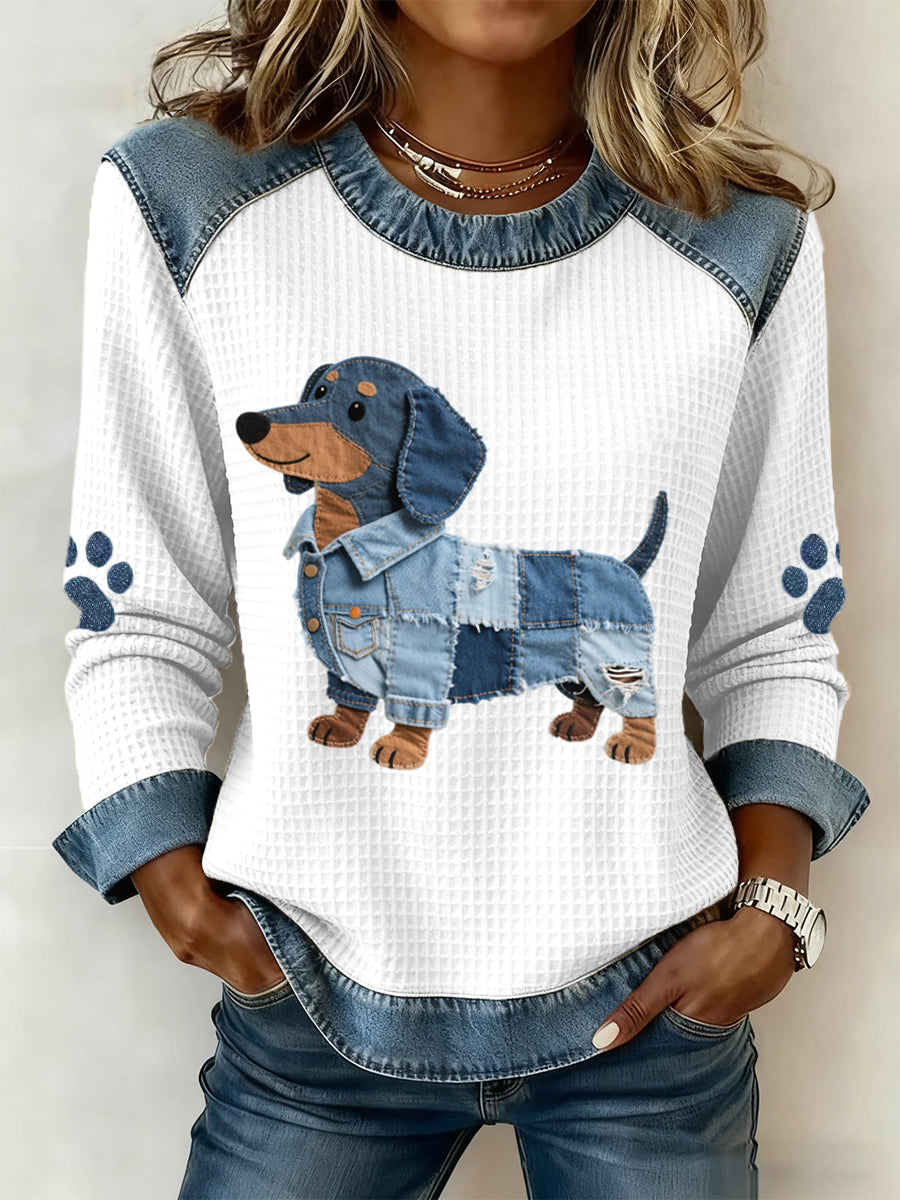 Elmont | Dachshund Denim Patchwork Sweatshirt