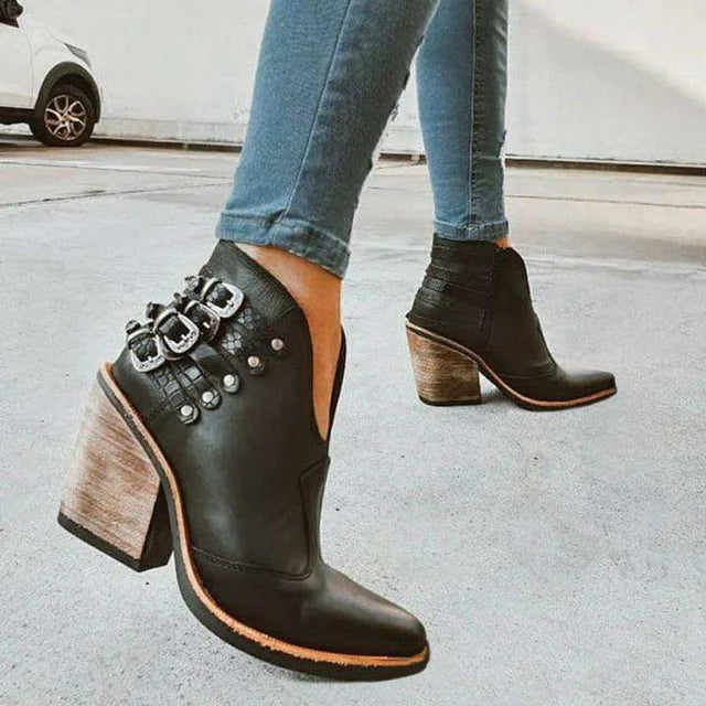 Elmont | Block Heel Ankle Boot with Triple Buckles