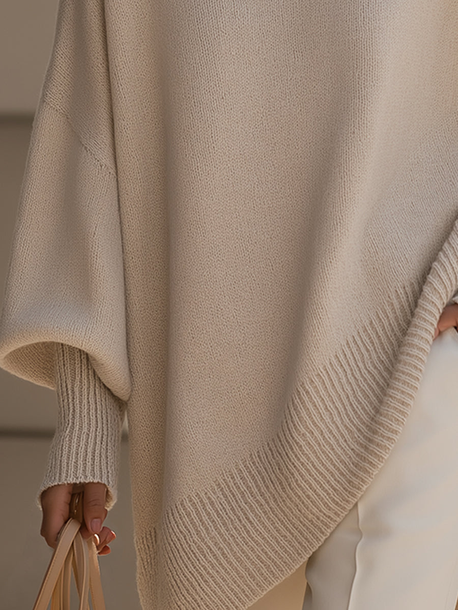Sarah | Oversized Poncho Sweater with Ribbed Trim