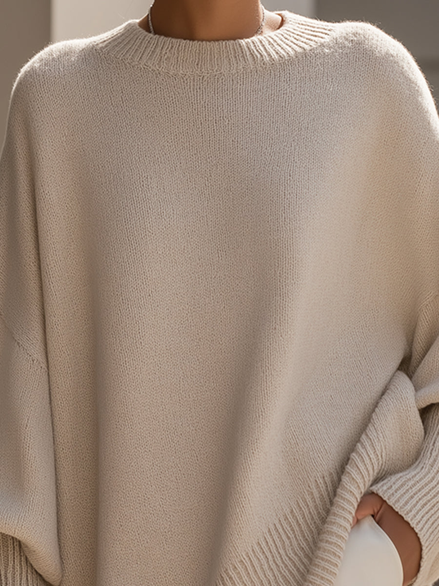 Sarah | Oversized Poncho Sweater with Ribbed Trim