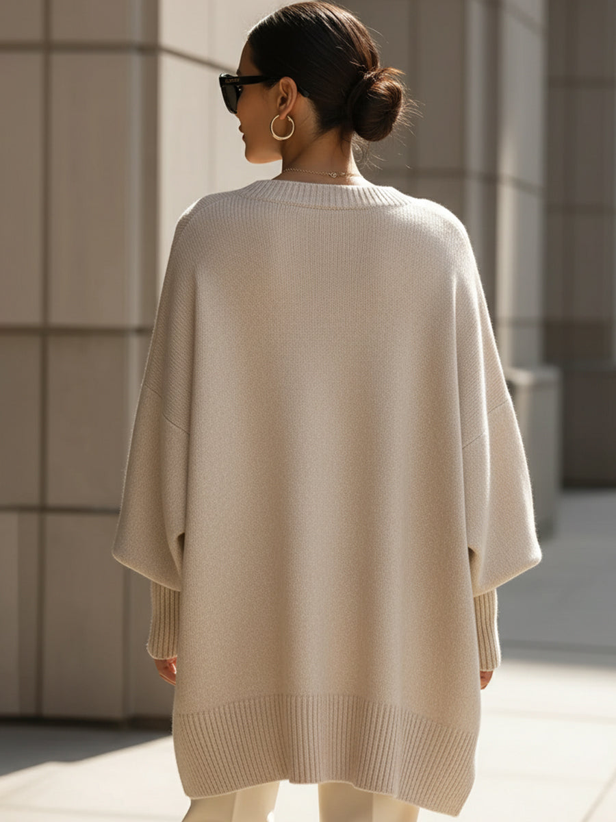 Sarah | Oversized Poncho Sweater with Ribbed Trim