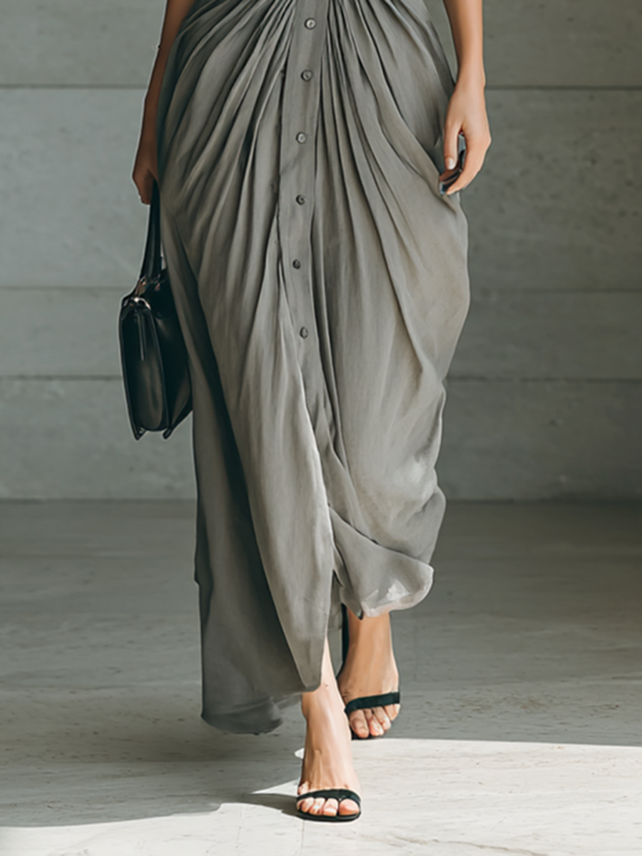 Elmont | Long Pleated Belted Dress