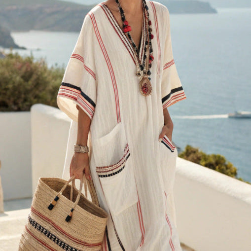 M&H | Caftan Dress with Striped Pockets