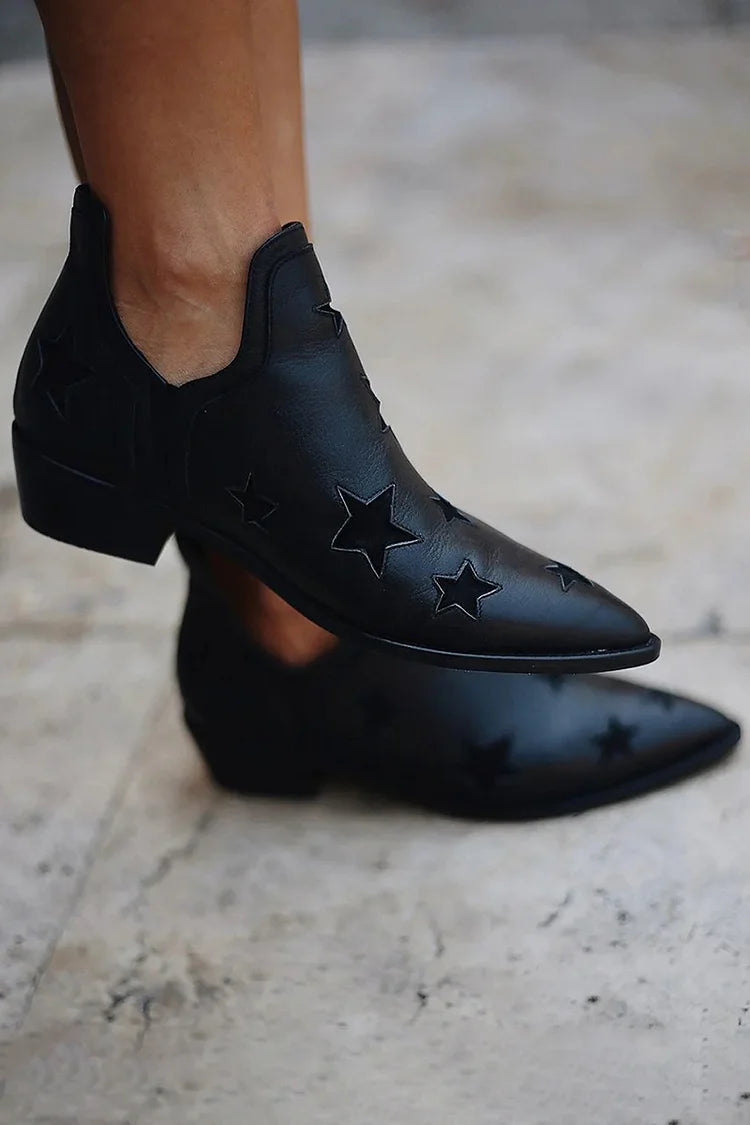 Elmont | Black Star-Embossed Ankle Boots