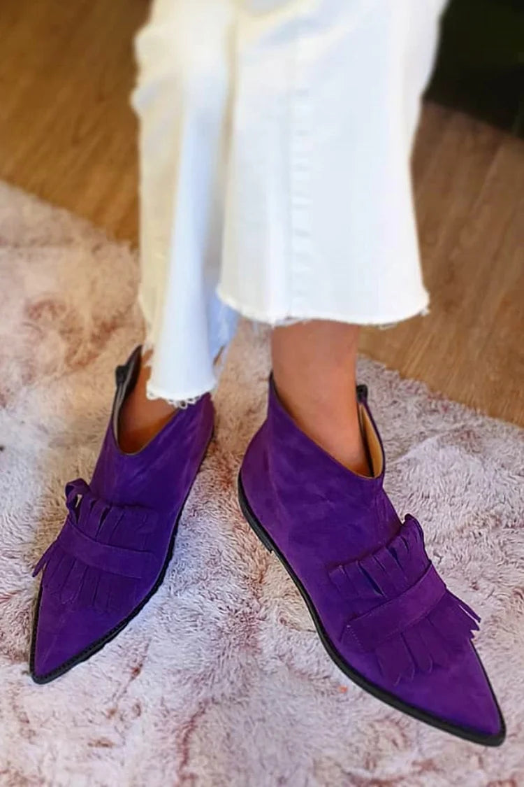 Elmont | Pointed Toe Fringe Ankle Boots