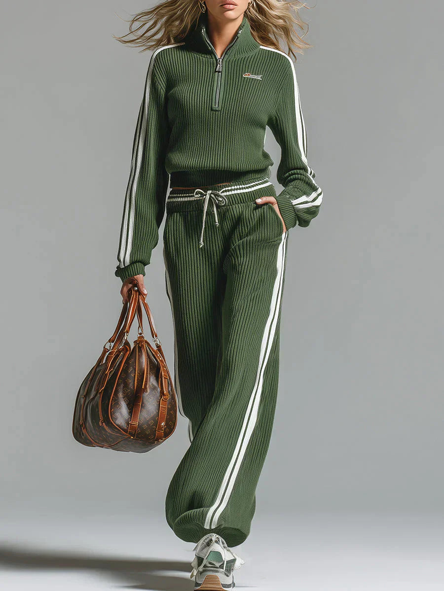 Elmont | Ribbed Side-Stripe Half-Zip Two-Piece Set