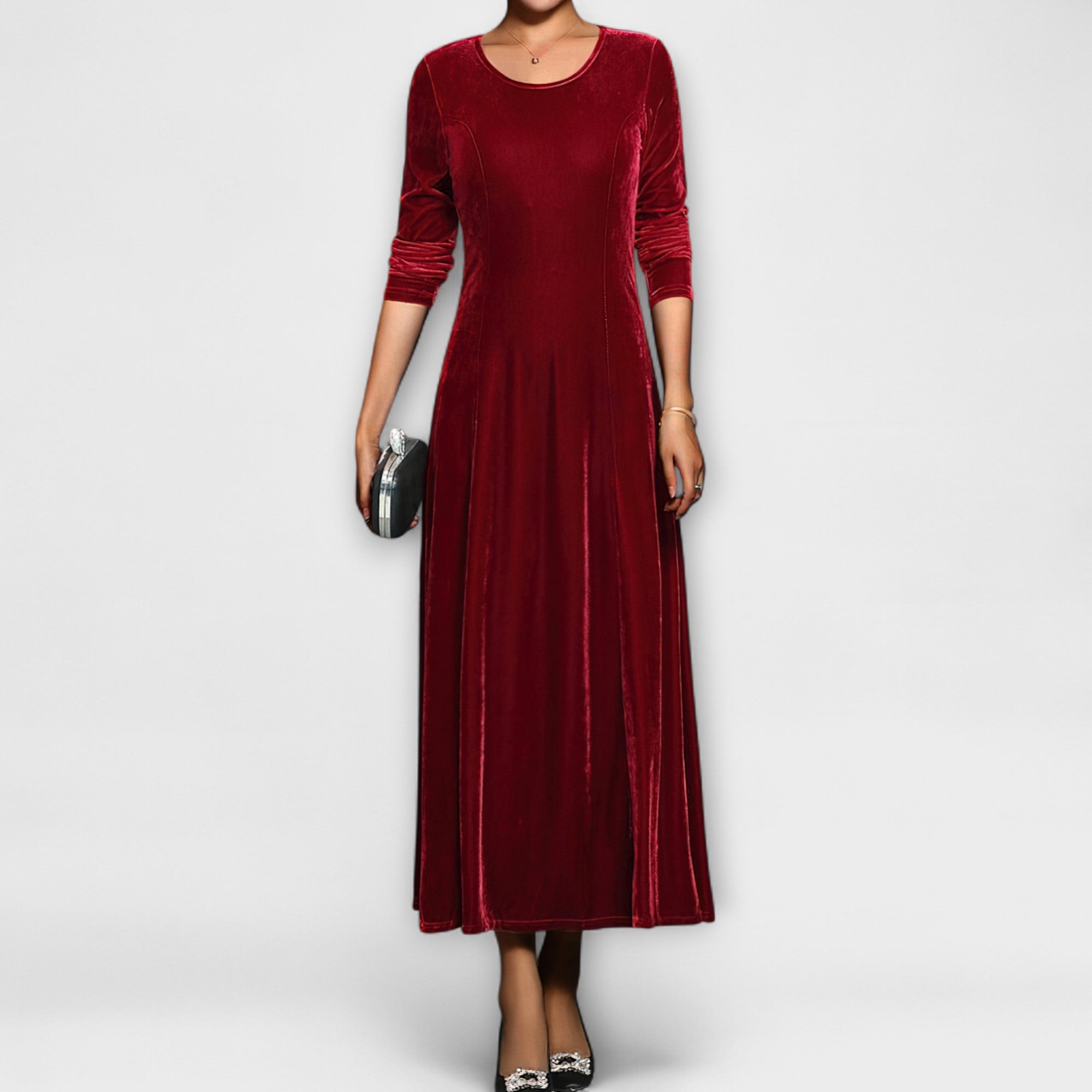 Elmont | Long-Sleeve Velvet A-Line Dress