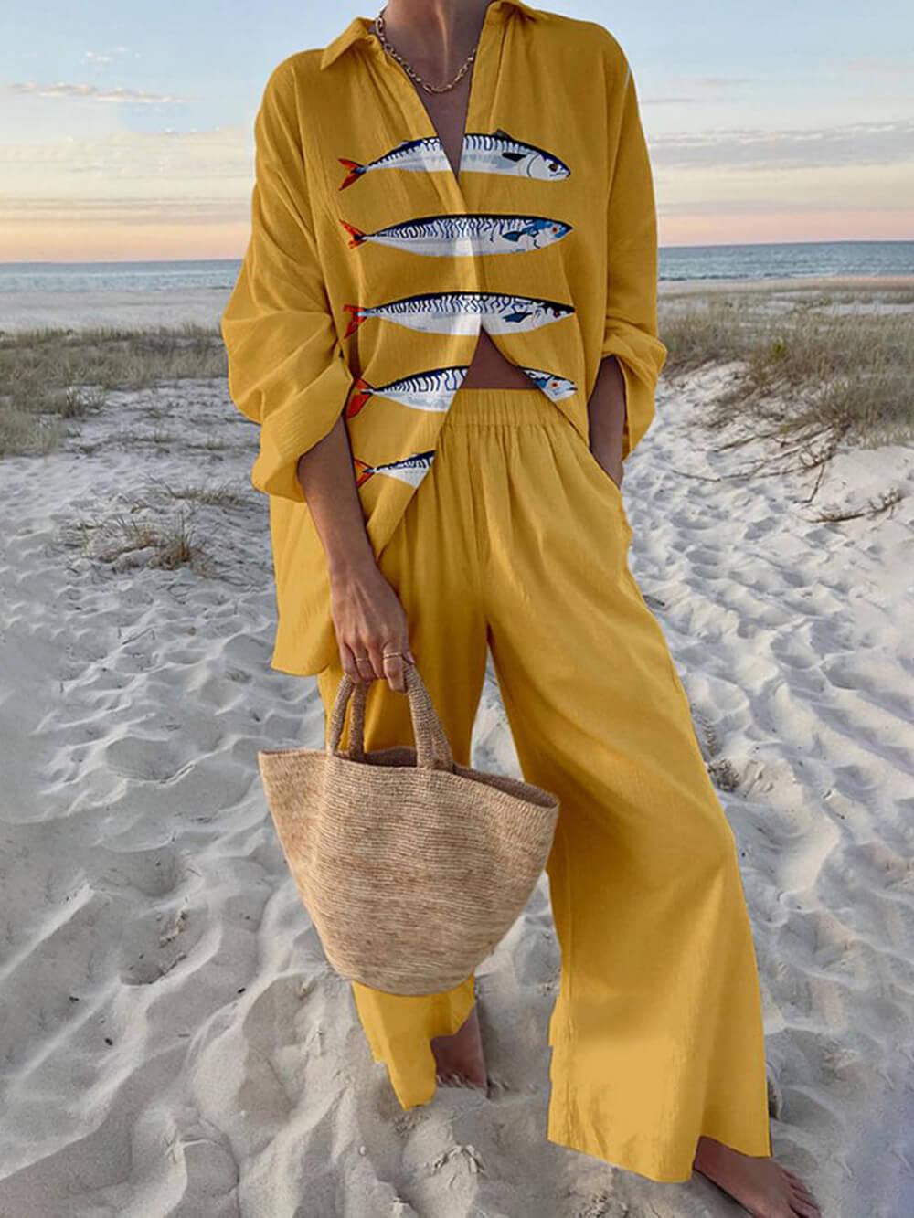 M&H | Ocean Print Shirt and Pants Set