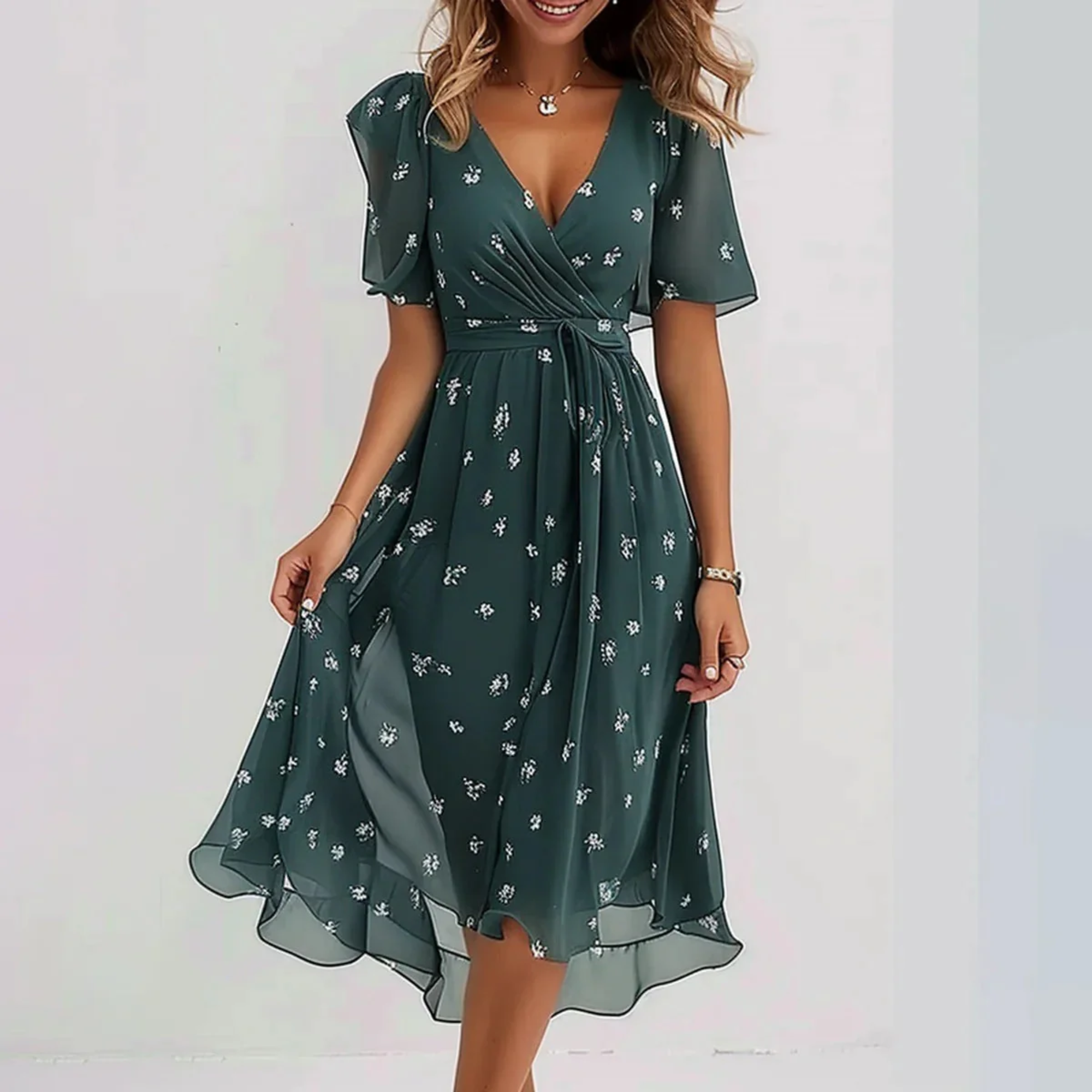 Sarah | Floral Wrap Midi Dress