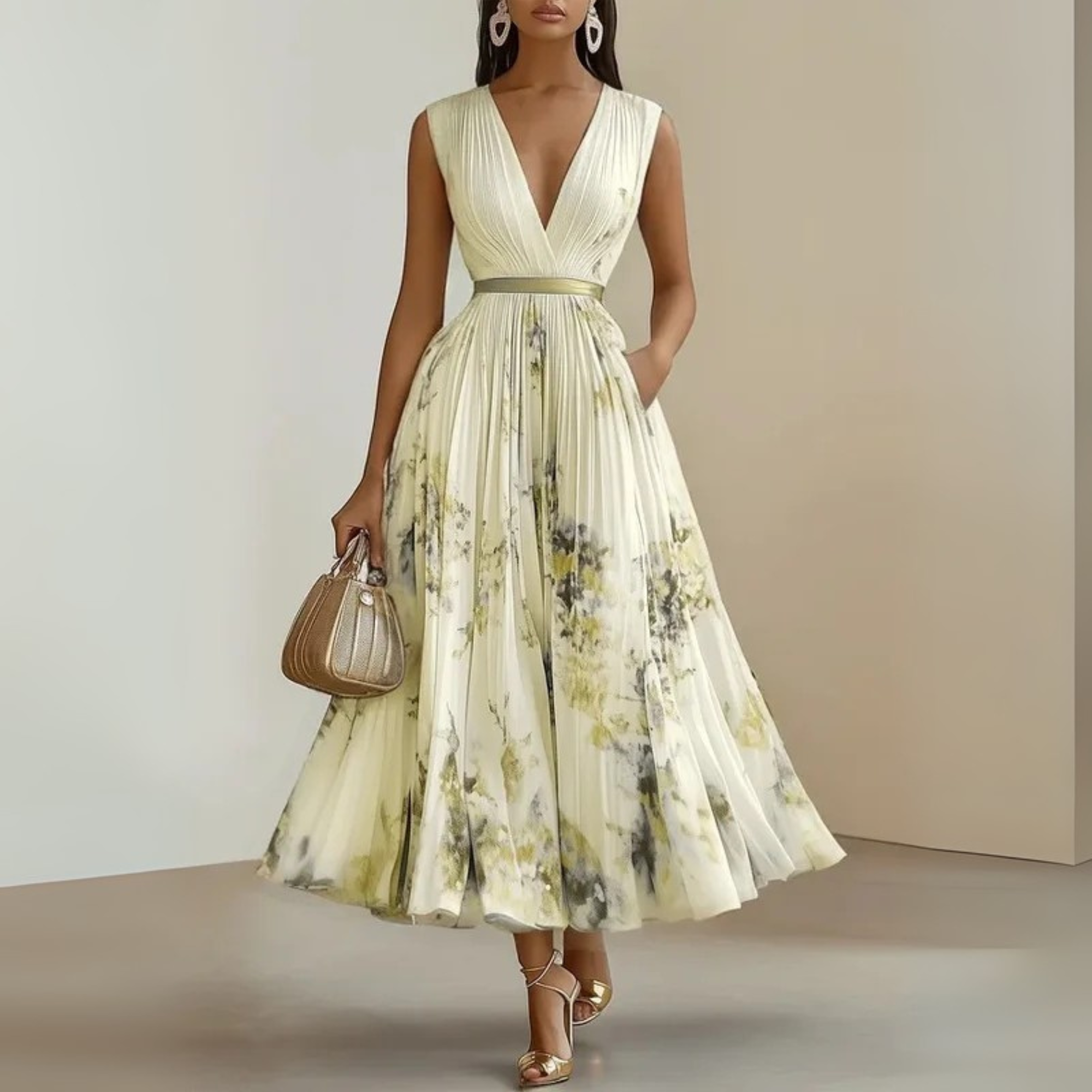 Sarah | Pleated Sleeveless Maxi Dress