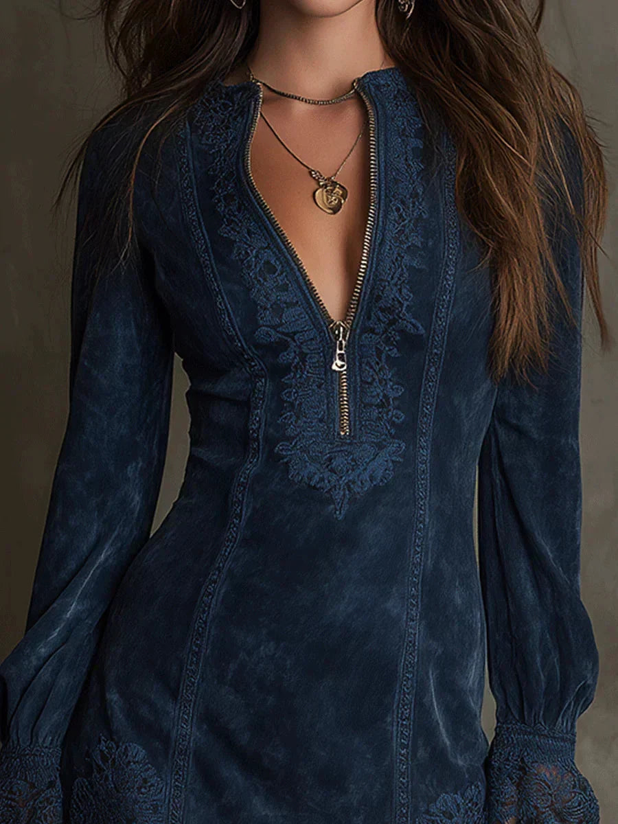 Elmont | Blue Long-Sleeve Lace Mini Dress