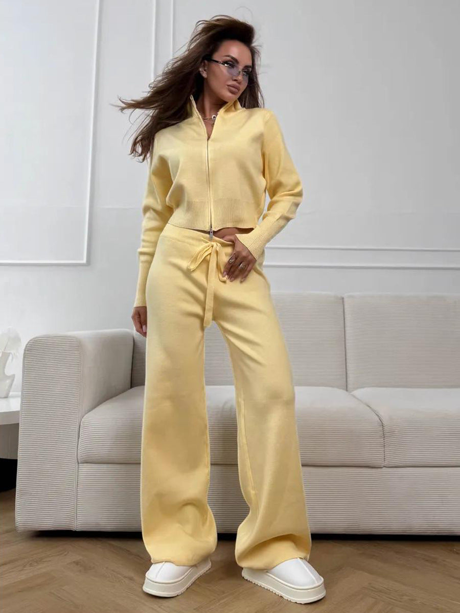 Elmont | Knit Two-Piece Set with Zip Jacket and Drawstring Wide-Leg Pants