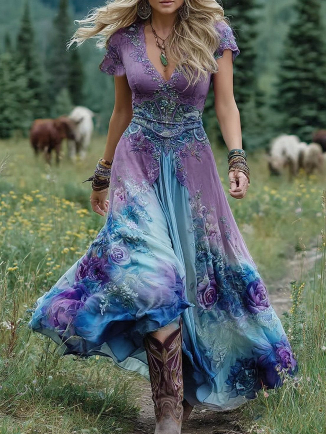 Maya | V-Neck Flowing Maxi Dress