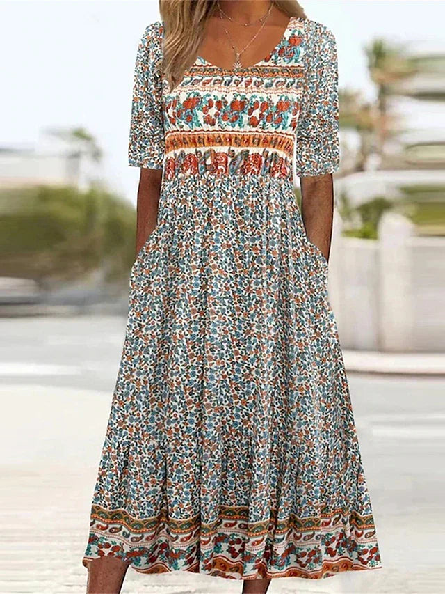 Maya | Bohemian Print Midi Dress