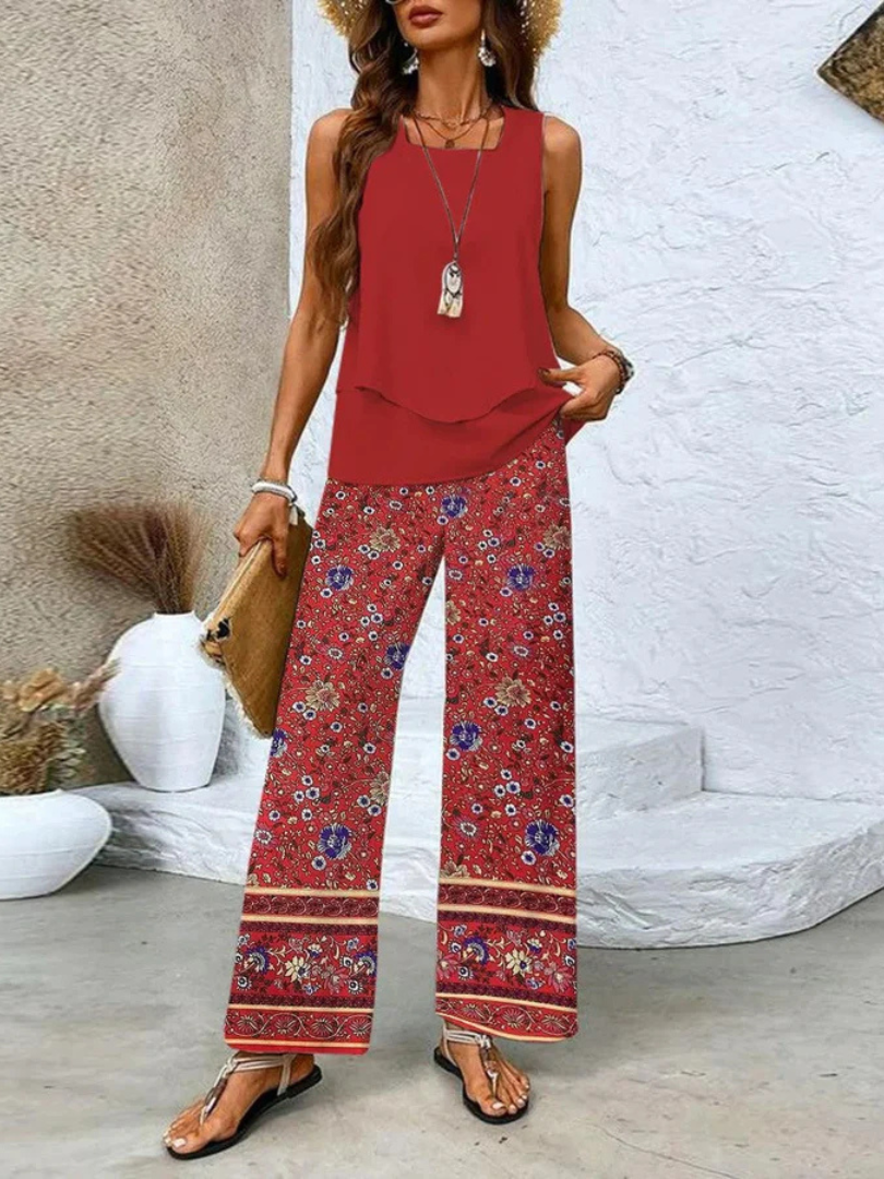 M&H | Sleeveless Top & Wide-Leg Pants Set