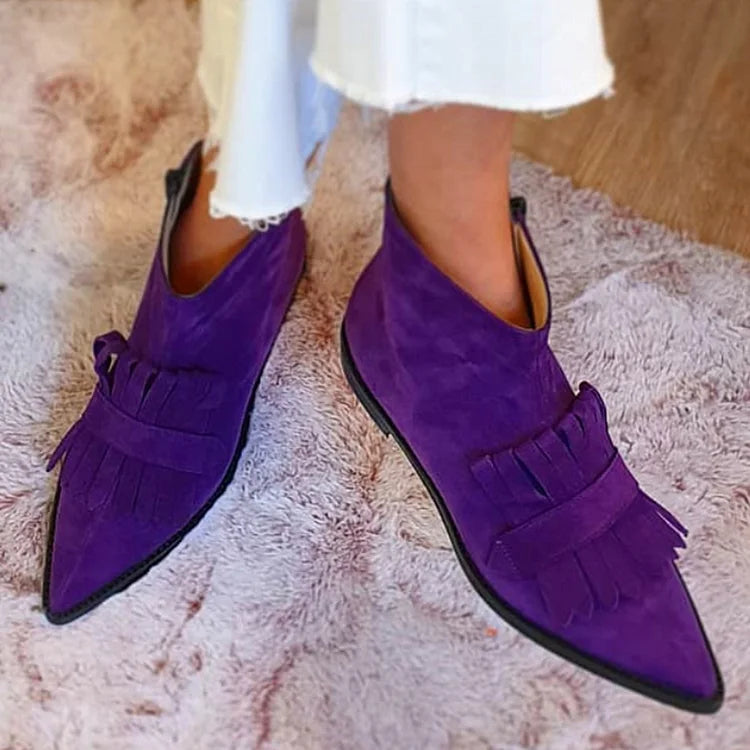 Elmont | Pointed Toe Fringe Ankle Boots