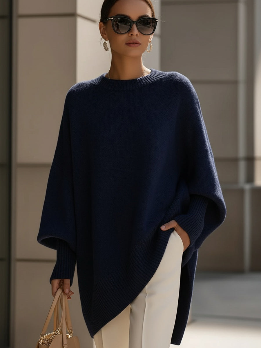 Sarah | Oversized Poncho Sweater with Ribbed Trim