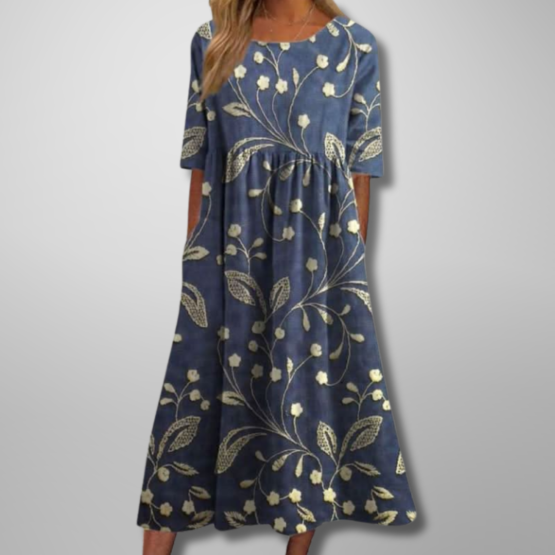Naomi | Relaxed Fit Midi Dress with Botanical Print