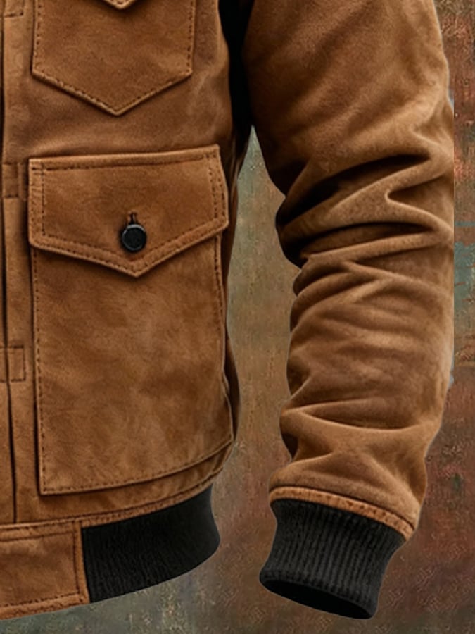 Elmont | Men's Suede Patchwork Utility Jacket, Fleece-Lined