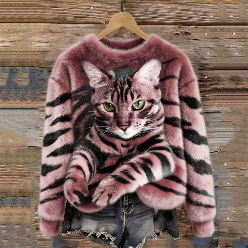 Elmont | Tiger & Tabby Cat Plush Sweatshirt