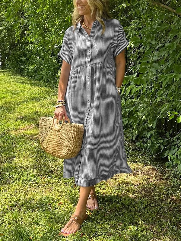 Harper | Striped Button-Up Midi Dress