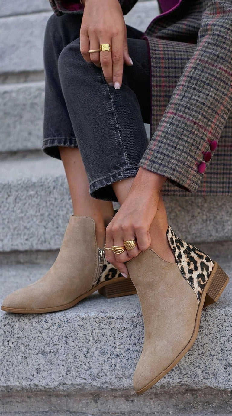 Elmont | Pointed-Toe Ankle Boot with Animal-Print Detail
