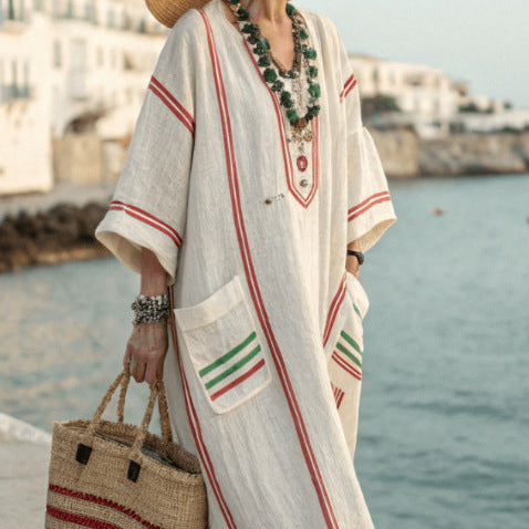 M&H | Caftan Dress with Striped Pockets