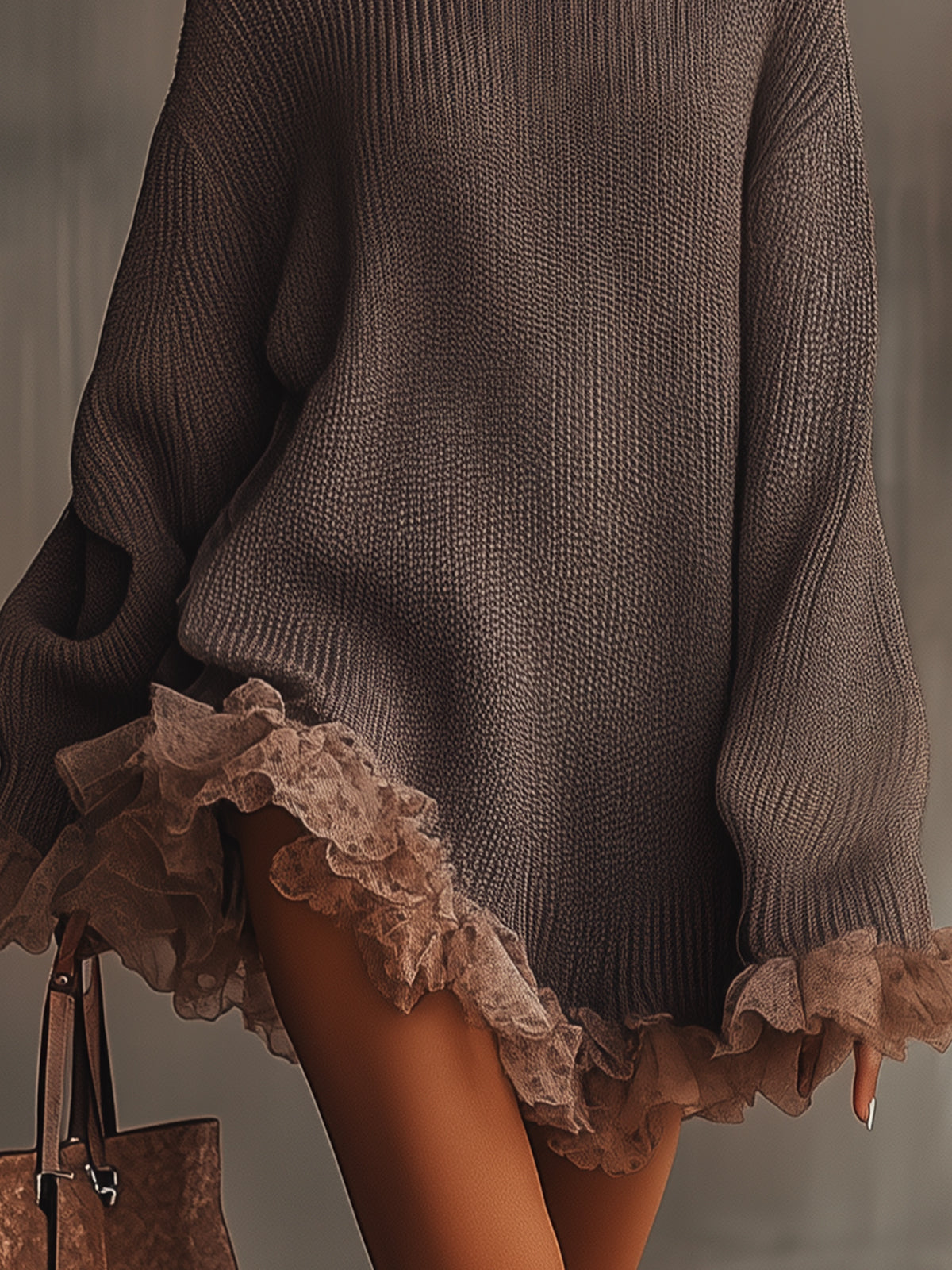 Elmont | Ruffle Hem Turtleneck Sweater Dress