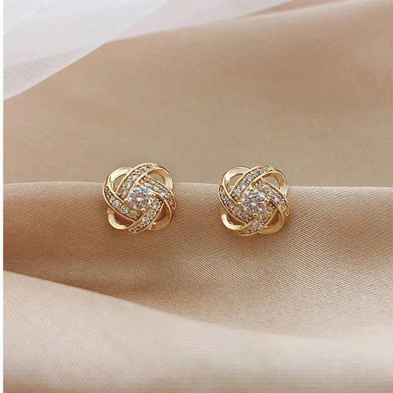 Elmont | Gold Spiral Floral Crystal Earrings