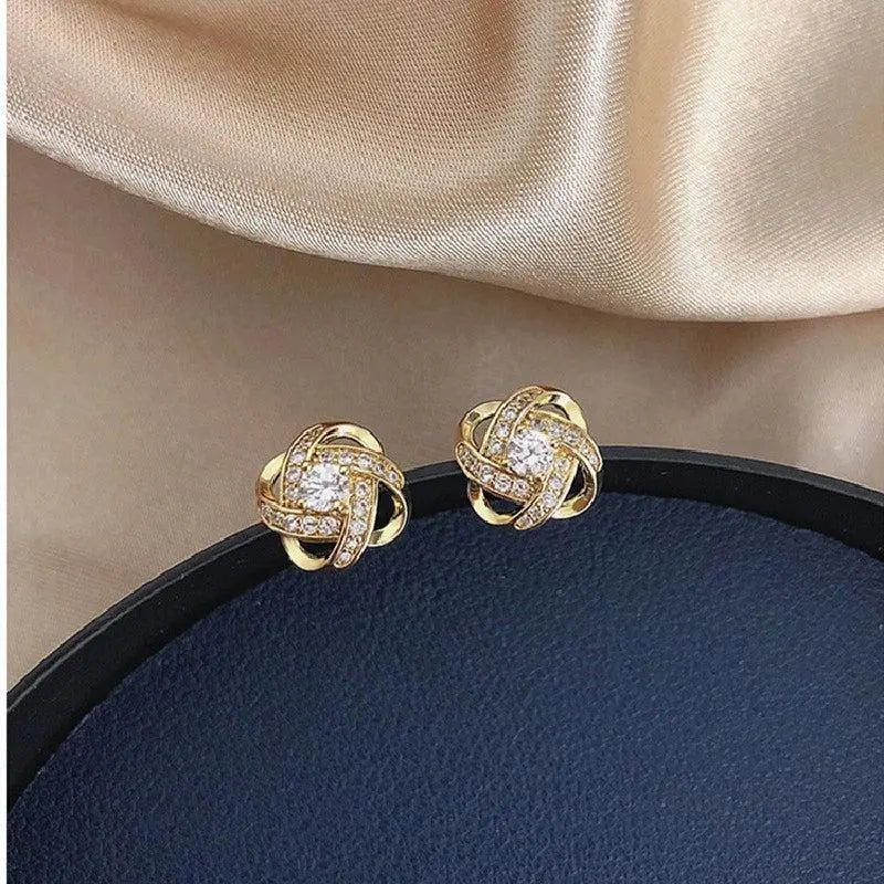 Elmont | Gold Spiral Floral Crystal Earrings