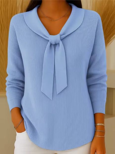 Elmont | Bow-Neck Ribbed Knit Sweater