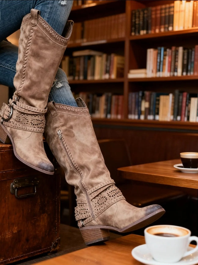 Elmont | High-Top Faux Leather Buckle Boots