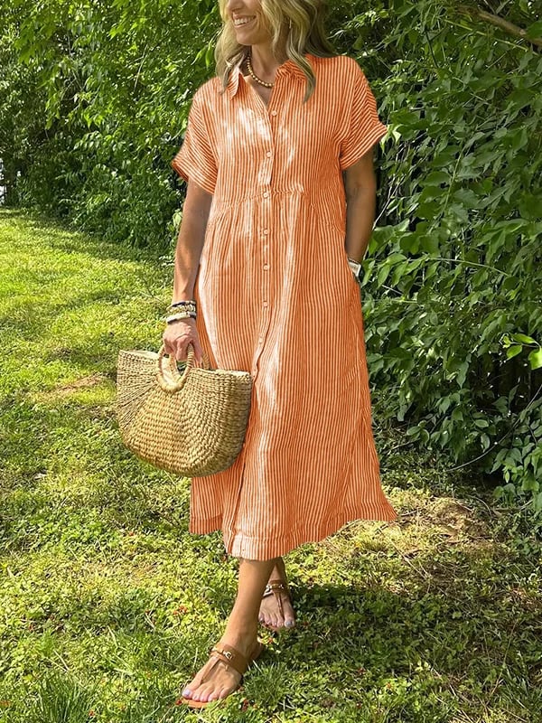 Sarah | Striped Button-Up Midi Dress