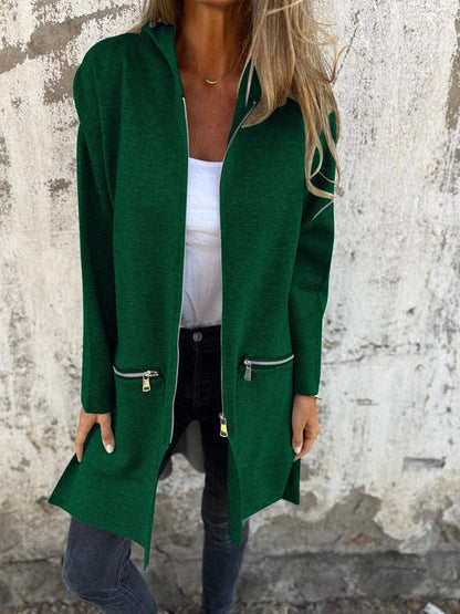 Camila | Long Hooded Zip-Front Cardigan