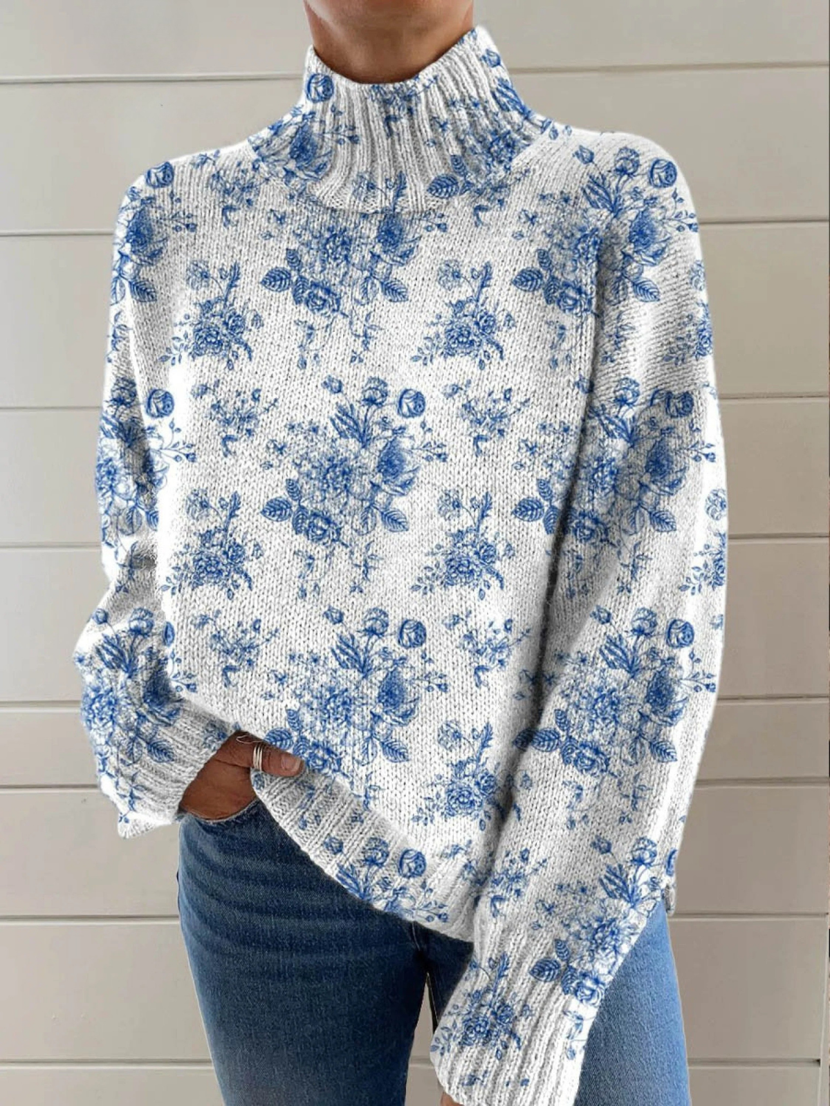 Elmont | Blue Blossom Turtleneck Sweater